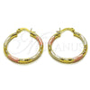Oro Laminado Medium Hoop, Gold Filled Style Hollow Design, Diamond Cutting Finish, Tricolor, 02.213.0259.30