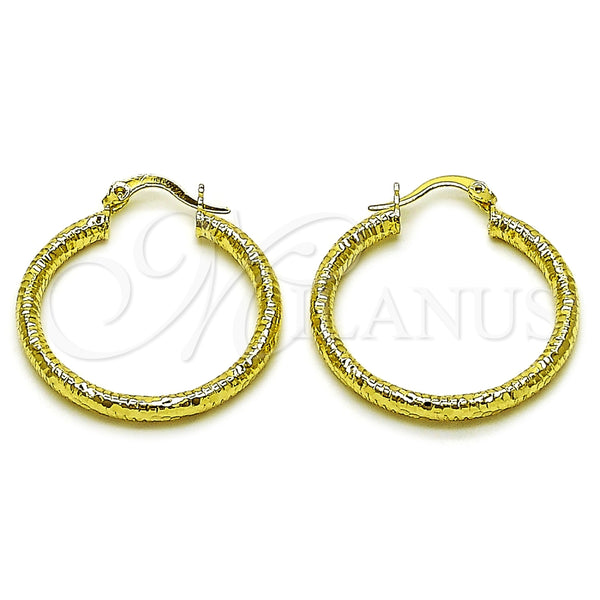 Oro Laminado Medium Hoop, Gold Filled Style Hollow Design, Diamond Cutting Finish, Golden Finish, 02.213.0261.30