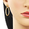 Oro Laminado Medium Hoop, Gold Filled Style Hollow Design, Diamond Cutting Finish, Golden Finish, 02.213.0261.30