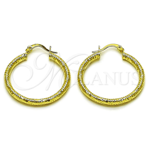 Oro Laminado Medium Hoop, Gold Filled Style Hollow Design, Diamond Cutting Finish, Golden Finish, 02.213.0261.30
