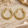 Oro Laminado Small Hoop, Gold Filled Style Hollow Design, Diamond Cutting Finish, Golden Finish, 02.213.0757.25