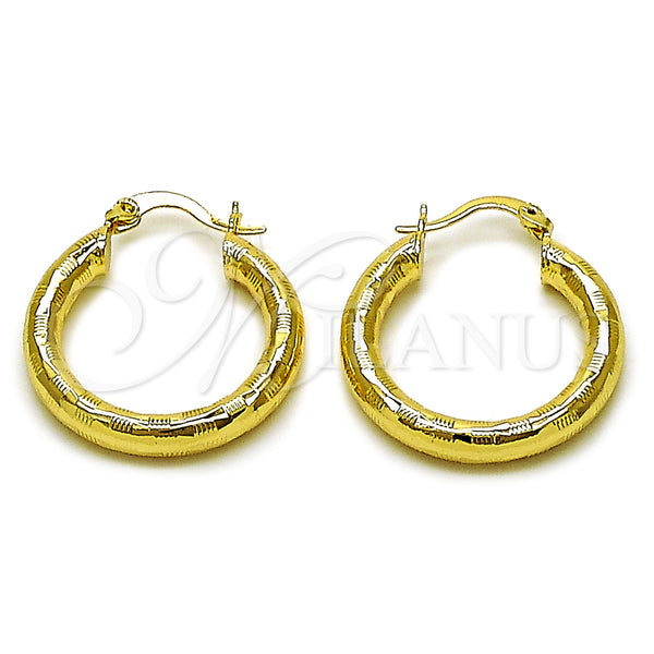 Gold Filled Hoop Earrings — Small Hoop Hollow Design Diamond Cutting 02. — main product view — SKU 162690 | Oro Laminado aretes de aro — aro pequeño Hollow diseño Diamond Cutting 02. — SKU 162690