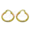 Oro Laminado Small Hoop, Gold Filled Style Hollow Design, Diamond Cutting Finish, Tricolor, 02.213.0156.1.25