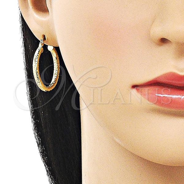 Gold Filled Hoop Earrings — Small Hoop Hollow Design Diamond Cutting 02. — alternate product view — SKU 162693 | Oro Laminado aretes de aro — aro pequeño Hollow diseño Diamond Cutting 02. — SKU 162693