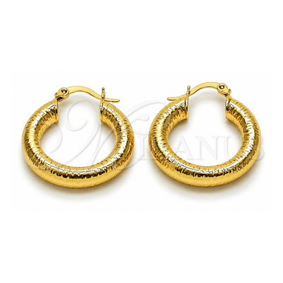 Oro Laminado Small Hoop, Gold Filled Style Hollow Design, Diamond Cutting Finish, Golden Finish, 02.213.0756.25