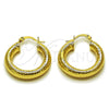 Oro Laminado Small Hoop, Gold Filled Style Hollow Design, Diamond Cutting Finish, Golden Finish, 02.213.0756.25