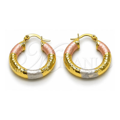 Oro Laminado Small Hoop, Gold Filled Style Hollow Design, Diamond Cutting Finish, Tricolor, 02.213.0882.25