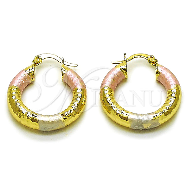 Gold Filled Hoop Earrings — Small Hoop Hollow Design Diamond Cutting Tricolor 02. — main product view — SKU 162695 | Oro Laminado aretes de aro — aro pequeño Hollow diseño Diamond Cutting Tricolor 02. — SKU 162695