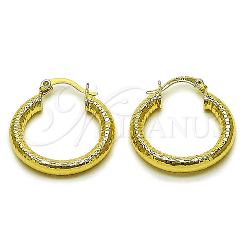 Oro Laminado Small Hoop, Gold Filled Style Hollow Design, Diamond Cutting Finish, Golden Finish, 02.213.0883.25