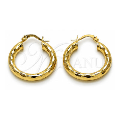 Oro Laminado Small Hoop, Gold Filled Style Hollow Design, Diamond Cutting Finish, Golden Finish, 02.170.0306.25