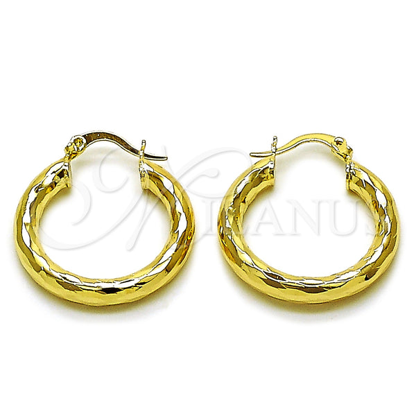 Gold Filled Hoop Earrings — Small Hoop Hollow Design Diamond Cutting 02. — main product view — SKU 162697 | Oro Laminado aretes de aro — aro pequeño Hollow diseño Diamond Cutting 02. — SKU 162697