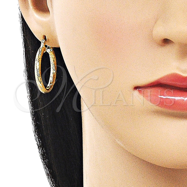 Gold Filled Hoop Earrings — Medium Hoop Hollow Design Diamond Cutting 02. — alternate product view — SKU 162698 | Oro Laminado aretes de aro — Medium Hoop Hollow diseño Diamond Cutting 02. — SKU 162698