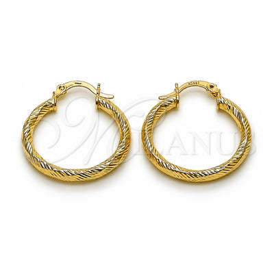 Oro Laminado Medium Hoop, Gold Filled Style Hollow Design, Diamond Cutting Finish, Golden Finish, 02.213.0254.1.25