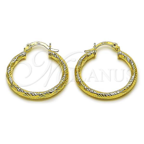 Gold Filled Hoop Earrings — Medium Hoop Hollow Design Diamond Cutting 02. — main product view — SKU 162698 | Oro Laminado aretes de aro — Medium Hoop Hollow diseño Diamond Cutting 02. — SKU 162698