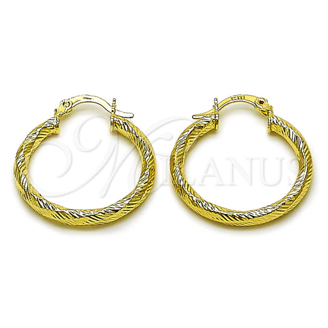 Oro Laminado Medium Hoop, Gold Filled Style Hollow Design, Diamond Cutting Finish, Golden Finish, 02.213.0254.1.25