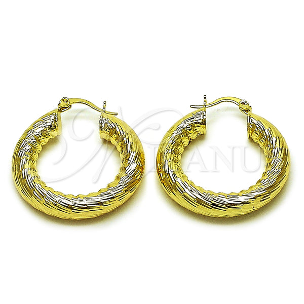 Oro Laminado Medium Hoop, Gold Filled Style Hollow Design, Diamond Cutting Finish, Golden Finish, 02.213.0769.30