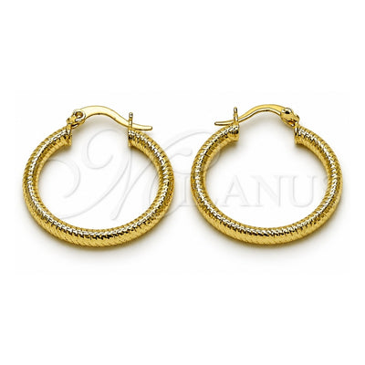 Oro Laminado Small Hoop, Gold Filled Style Hollow Design, Diamond Cutting Finish, Golden Finish, 02.213.0258.25