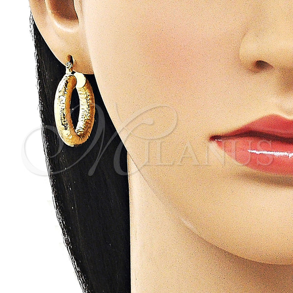 Gold Filled Hoop Earrings — Small Hoop Hollow Design Diamond Cutting 02. — alternate product view — SKU 162702 | Oro Laminado aretes de aro — aro pequeño Hollow diseño Diamond Cutting 02. — SKU 162702