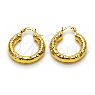 Oro Laminado Small Hoop, Gold Filled Style Hollow Design, Diamond Cutting Finish, Golden Finish, 02.213.0227.25
