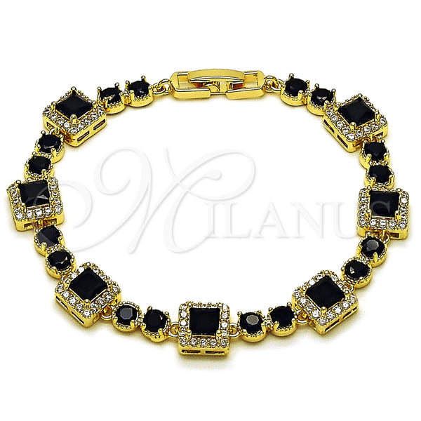Oro Laminado Tennis Bracelet, Gold Filled Style Cluster Design, with Black and White Cubic Zirconia, Polished, Golden Finish, 03.266.0039.5.07