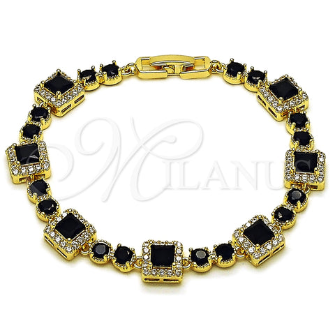 Oro Laminado Tennis Bracelet, Gold Filled Style Cluster Design, with Black and White Cubic Zirconia, Polished, Golden Finish, 03.266.0039.5.07
