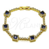 Oro Laminado Tennis Bracelet, Gold Filled Style Cluster Design, with White and Sapphire Blue Cubic Zirconia, Polished, Golden Finish, 03.266.0053.4.07
