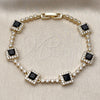 Oro Laminado Tennis Bracelet, Gold Filled Style Cluster Design, with Black and White Cubic Zirconia, Polished, Golden Finish, 03.266.0053.5.07