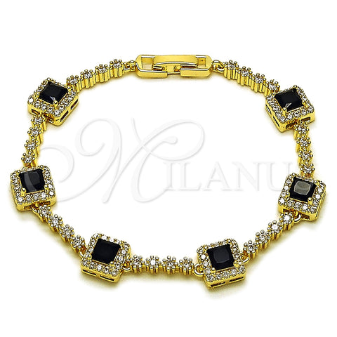 Oro Laminado Tennis Bracelet, Gold Filled Style Cluster Design, with Black and White Cubic Zirconia, Polished, Golden Finish, 03.266.0053.5.07
