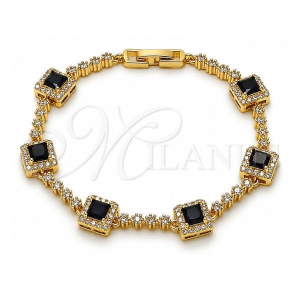 Oro Laminado Tennis Bracelet, Gold Filled Style Cluster Design, with Black and White Cubic Zirconia, Polished, Golden Finish, 03.266.0053.5.07 (Thickness, 8 Inches Length)