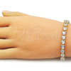 Oro Laminado Tennis Bracelet, Gold Filled Style Heart Design, with White Cubic Zirconia, Polished, Golden Finish, 03.284.0064.08