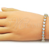 Oro Laminado Tennis Bracelet, Gold Filled Style Heart Design, with White Cubic Zirconia, Polished, Golden Finish, 03.284.0064.08 (Thickness, 8 Inches Length)