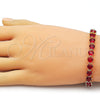 Oro Laminado Tennis Bracelet, Gold Filled Style Heart Design, with Garnet Cubic Zirconia, Polished, Golden Finish, 03.284.0064.1.08 (Thickness, 8 Inches Length)
