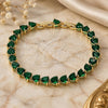 Oro Laminado Tennis Bracelet, Gold Filled Style Heart Design, with Green Cubic Zirconia, Polished, Golden Finish, 03.284.0064.2.08 (Thickness, 8 Inches Length)