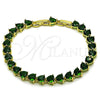 Gold Filled Bracelet — Tennis Bracelet Heart Design with Green Cubic Zirconia — main product view — SKU 162716 | Oro Laminado brazalete — Tennis Bracelet corazón diseño with Green Cubic Zirconia — SKU 162716