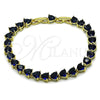 Oro Laminado Tennis Bracelet, Gold Filled Style Heart Design, with Sapphire Blue Cubic Zirconia, Polished, Golden Finish, 03.284.0064.3.08