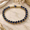Oro Laminado Tennis Bracelet, Gold Filled Style Heart Design, with Sapphire Blue Cubic Zirconia, Polished, Golden Finish, 03.284.0064.3.08 (Thickness, 8 Inches Length)