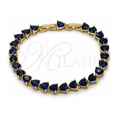 Oro Laminado Tennis Bracelet, Gold Filled Style Heart Design, with Sapphire Blue Cubic Zirconia, Polished, Golden Finish, 03.284.0064.3.08 (Thickness, 8 Inches Length)