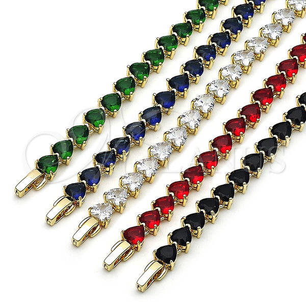 Gold Filled Bracelet — Tennis Bracelet Heart Design with Sapphire Blue Cubic — alternate product view — SKU 162717 | Oro Laminado brazalete — Tennis Bracelet corazón diseño with Sapphire Blue Cubic — SKU 162717