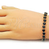 Oro Laminado Tennis Bracelet, Gold Filled Style Heart Design, with Black Cubic Zirconia, Polished, Golden Finish, 03.284.0064.4.08