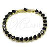 Oro Laminado Tennis Bracelet, Gold Filled Style Heart Design, with Black Cubic Zirconia, Polished, Golden Finish, 03.284.0064.4.08 (Thickness, 8 Inches Length)