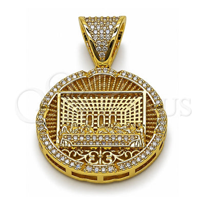 Oro Laminado Religious Pendant, Gold Filled Style with White Cubic Zirconia, Polished, Golden Finish, 05.284.0024