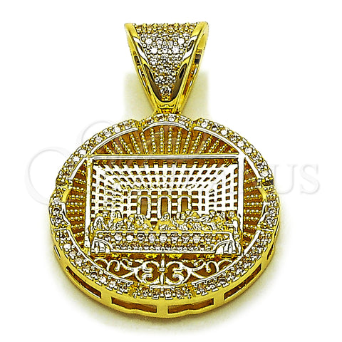 Oro Laminado Religious Pendant, Gold Filled Style with White Cubic Zirconia, Polished, Golden Finish, 05.284.0024