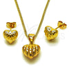 Oro Laminado Earring and Pendant Adult Set, Gold Filled Style Heart and Hollow Design, Polished, Golden Finish, 10.342.0271