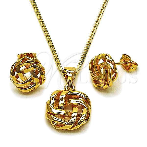 Oro Laminado Earring and Pendant Adult Set, Gold Filled Style Love Knot Design, Polished, Golden Finish, 10.342.0272