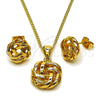 Oro Laminado Earring and Pendant Adult Set, Gold Filled Style Love Knot Design, Polished, Golden Finish, 10.342.0272