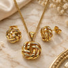 Oro Laminado Earring and Pendant Adult Set, Gold Filled Style Love Knot Design, Polished, Golden Finish, 10.342.0272