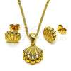 Oro Laminado Earring and Pendant Adult Set, Gold Filled Style Shell Design, Polished, Golden Finish, 10.342.0276