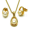Oro Laminado Earring and Pendant Adult Set, Gold Filled Style with Ivory Pearl, Polished, Golden Finish, 10.342.0279
