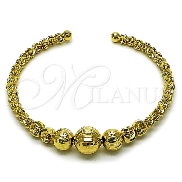 Oro Laminado Individual Bangle, Gold Filled Style Ball Design, Diamond Cutting Finish, Golden Finish, 07.282.0048