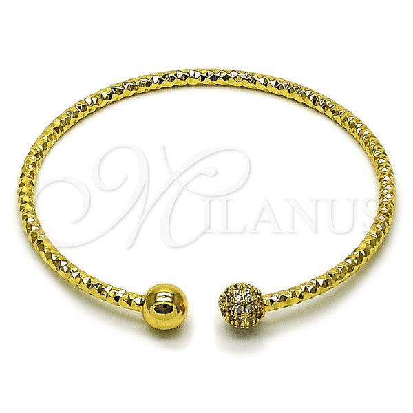 Oro Laminado Individual Bangle, Gold Filled Style Ball Design, with White Micro Pave, Diamond Cutting Finish, Golden Finish, 07.282.0049 (Thickness, One size fits all)